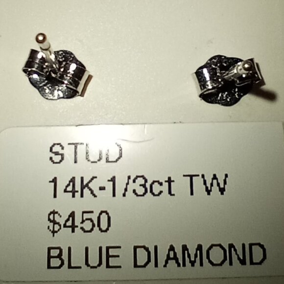 HOLIDAY SPECIAL!  14Kt White Gold One-Third-Carat Blue Diamond Stud Earrings - Picture 3 of 3